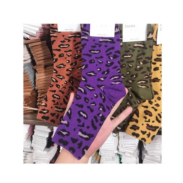 Jeseca Women Fashion Leopard Print Socks Winter Warm Harajuku Retro Vintage Sock for Girls Christmas Gift 2019 Autumn Sales Hot