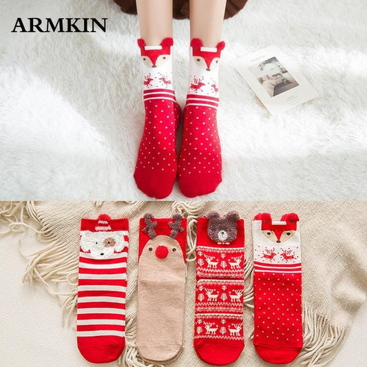 ARMKIN 1 Paar Damensocken Casual Winter Weihnachtssocken Davids Hirsch Socken Baumwolle Cartoon Warm halten Damensocken Weihnachtsgeschenk