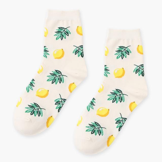 Chaussettes d'été coréennes Happy Fruits, citron avocat ananas cerise myrtille Orange gardénia feuilles de bananier imprimées unisexe sox