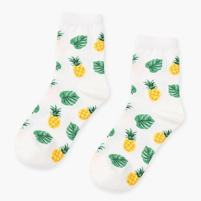 Chaussettes d'été coréennes Happy Fruits, citron avocat ananas cerise myrtille Orange gardénia feuilles de bananier imprimées unisexe sox