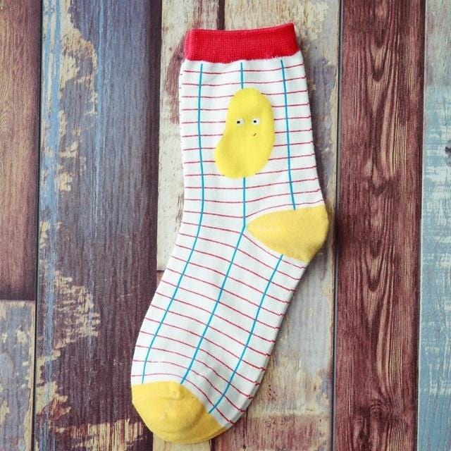 Summer Korean Happy Fruits Socks Lemon Avocado Pineapple Cherry Blueberry Orange Gardenias Banana Leaves Printed Unisex sox