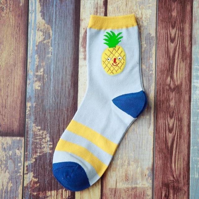 Chaussettes d'été coréennes Happy Fruits, citron avocat ananas cerise myrtille Orange gardénia feuilles de bananier imprimées unisexe sox