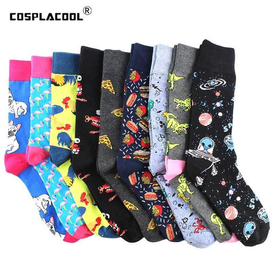 Creative Food Animal Funny Socks Cotton Alien Planet Socks Men Novelty Design Dinosaur Crew Skateboard Socks Calcetines Hombre