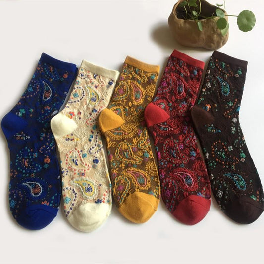 Jeseca 1 Pair Cotton Socks for Women Print Autumn Winter Warmer Sock Japanese Kawaii Girls Cute Sock for Ladies Christmas Gifts