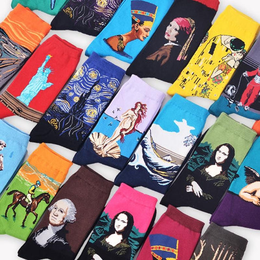 Dropshopping la nuit étoilée/Mona Lisa/le cri Van Gogh moderne peinture à l'huile coton chaussettes Art abstrait heureux drôle femmes chaussettes