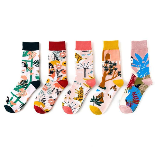 Winter Fashion Women Cotton Socks Animal Plant Belle Creative Europe Harajuku Unisex Funny Japan Cute Crew Casual Street Art Sox