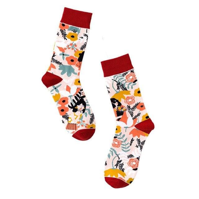 Winter Fashion Women Cotton Socks Animal Plant Belle Creative Europe Harajuku Unisex Funny Japan Cute Crew Casual Street Art Sox