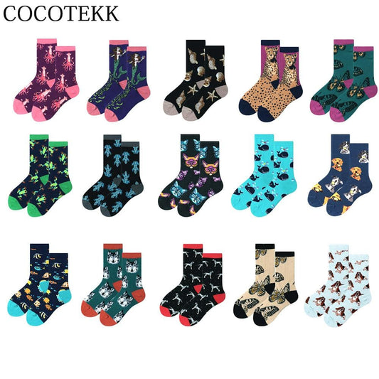 Women Socks Winter Cartoon Creativity Leopard Cat Animal Socks Harajuku Crazy Cotton Funny Casual Happy Socks Men Novelty Sox