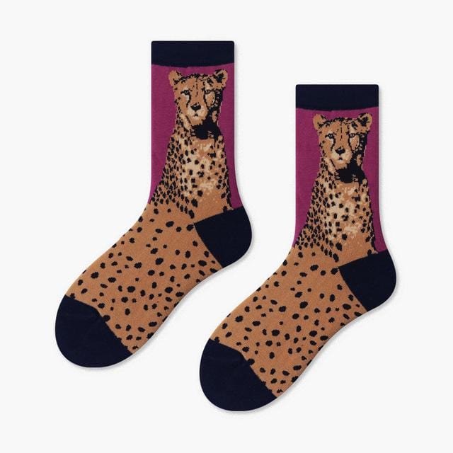 Femmes chaussettes hiver dessin animé créativité léopard chat animaux chaussettes Harajuku fou coton drôle décontracté heureux chaussettes hommes nouveauté Sox