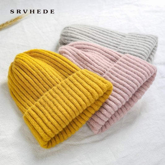 2019 neue Winter Einfarbig Wolle Stricken Beanie Frauen Mode Lässig Hut Warme Weibliche Weiche Verdicken Sicherungs Kappe Slouchy Motorhaube ski