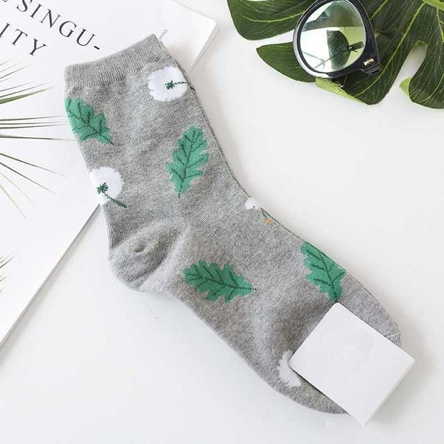 Jacquard/plantes fleurs mignonnes motif impression chaussettes d'art femmes pissenlit/tournesol chaussettes mode doux Calcetines Sokken