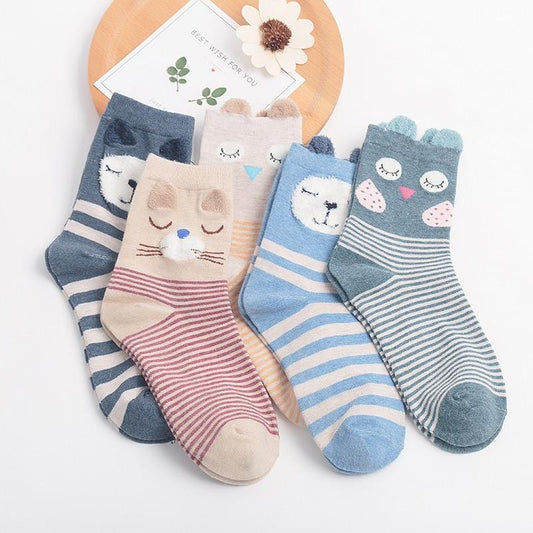 5 paires 2019 nouveau automne femmes coton chaussettes en tube Animal oreille chaussettes mignonnes renard ours doux dessin animé chaussettes fille