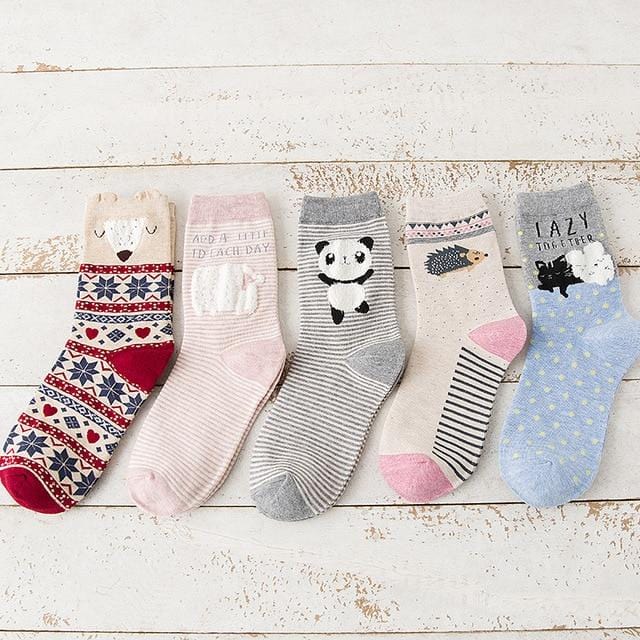 5Pairs 2019 Neue Herbst Frauen Baumwolle Socken In rohr Tier Ohr Nette Socken Fuchs Bär Weiche Cartoon Socken mädchen