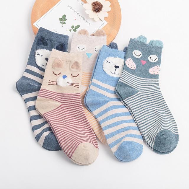 5Pairs 2019 Neue Herbst Frauen Baumwolle Socken In rohr Tier Ohr Nette Socken Fuchs Bär Weiche Cartoon Socken mädchen