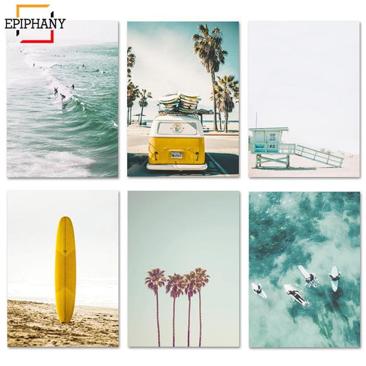 California Print Set Surf Wall Art Canvas Painting Beach Posters Surfboard Prints Coastal Decor Paintings for Living Room Wall