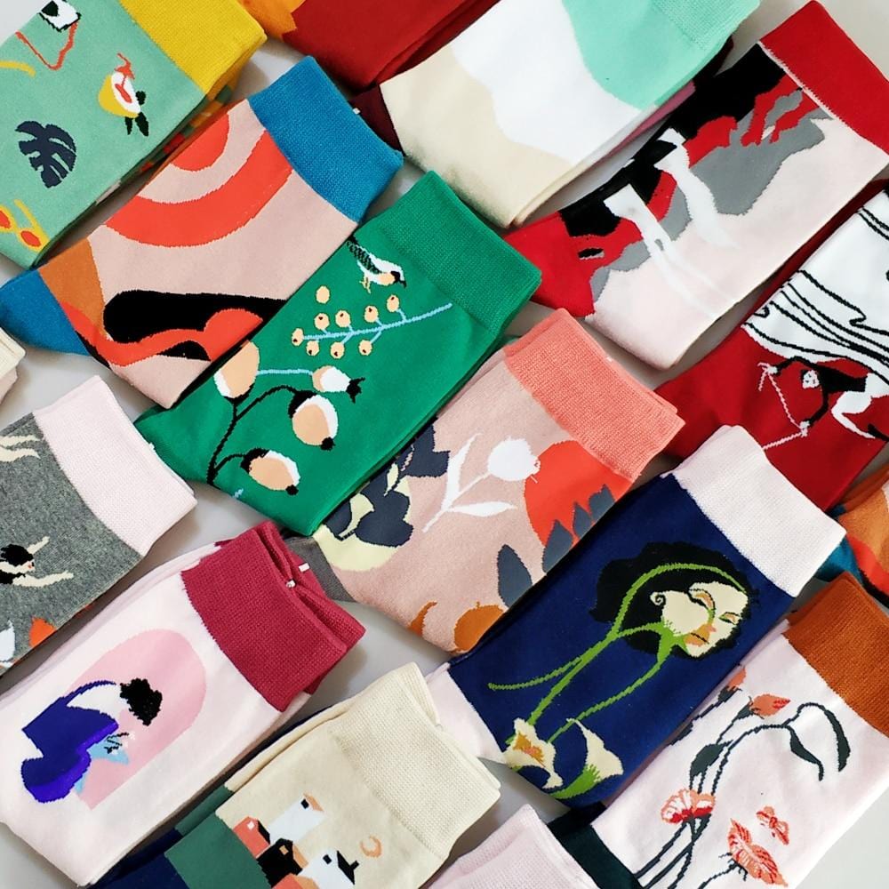 Cartoon Cute Flower Abstract Art Female Socks Animal Cotton Short Creative Women Sock Warm Funny Kawaii Winter Happy Ankle Socks