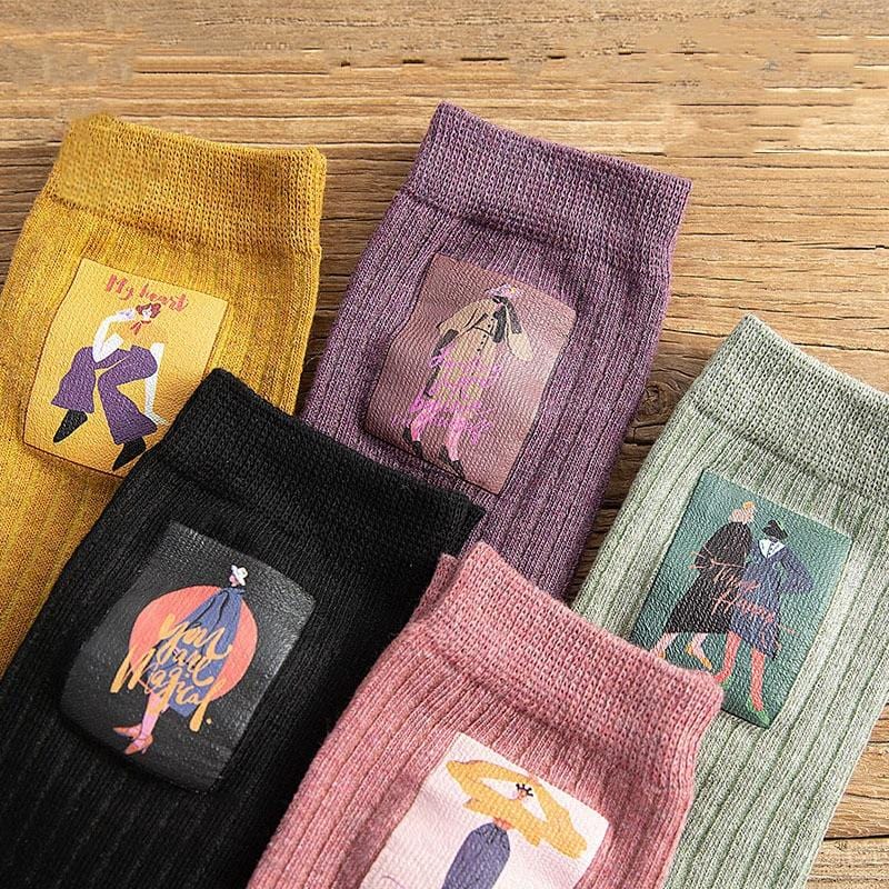 Cartoon character retro print socks kawaii fashion girl art socks street style hip hop skateboard personality woman cool socks