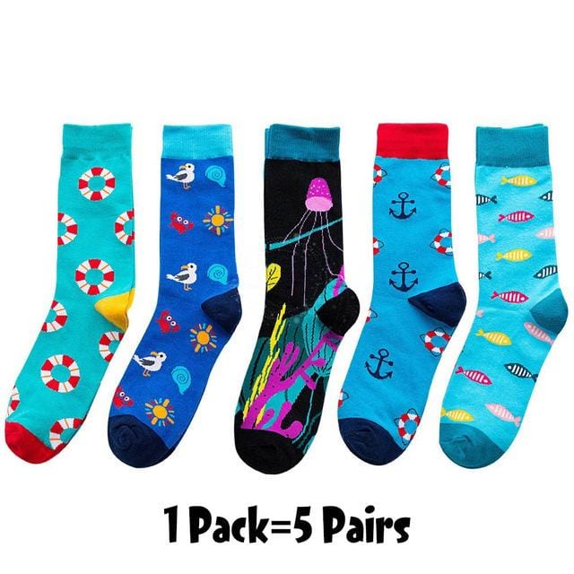 6/5 pairs/pack Korean Fresh Fruits Socks Lemon Pineapple Orange Watermelon Strawberry Fish Jellyfish swim ring Ship anchor socks