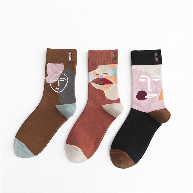 3 Pairs/lot Winter Retro Women Van Gogh Modern Oil Paint Cotton Mural World Famous Socks Art Abstract Happy Funny Women Socks