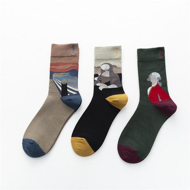 3 Pairs/lot Winter Retro Women Van Gogh Modern Oil Paint Cotton Mural World Famous Socks Art Abstract Happy Funny Women Socks