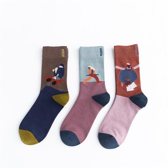 3 Pairs/lot Winter Retro Women Van Gogh Modern Oil Paint Cotton Mural World Famous Socks Art Abstract Happy Funny Women Socks