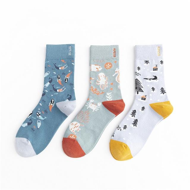 3 Pairs/lot Winter Retro Women Van Gogh Modern Oil Paint Cotton Mural World Famous Socks Art Abstract Happy Funny Women Socks