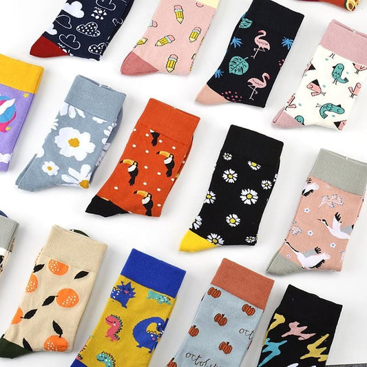 Women Socks Harajuku Funny Cartoon Fruits Sock Unicorn for Flamingo Cute animal pattern Happy Funny skateboard Socks