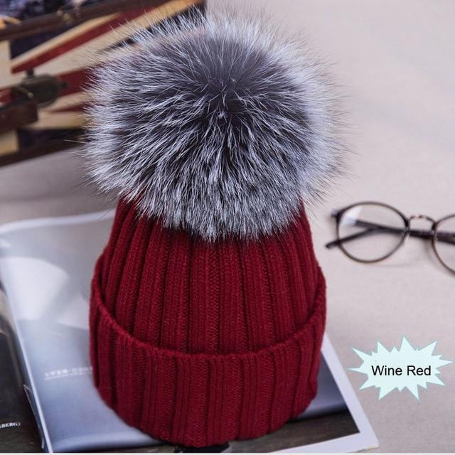 Hot Sale Winter Women Pom Pom Beanies Warm Knitted Bobble Girl Fur Pompom Hats Real Raccoon Fur Pompon Casual Hat Cap