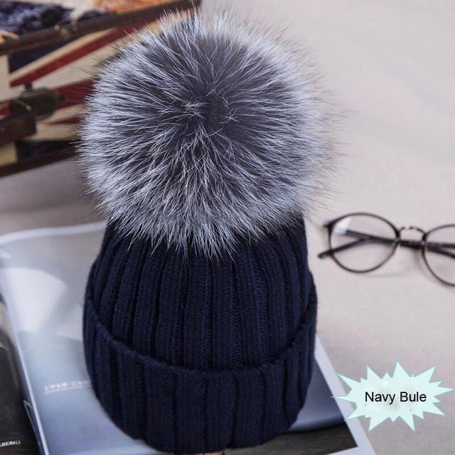 Offre spéciale hiver femmes Pom Pom bonnets chaud tricoté Bobble fille fourrure Pompon chapeaux réel fourrure de raton laveur Pompon chapeau décontracté casquette