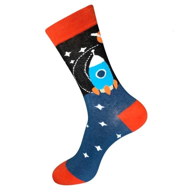 PEONFLY 80% Cotton Men's Socks Harajuku Colorful Cartoon Funny Kawaii Flamingo Space Lemon Happy Socks For Christmas Gift