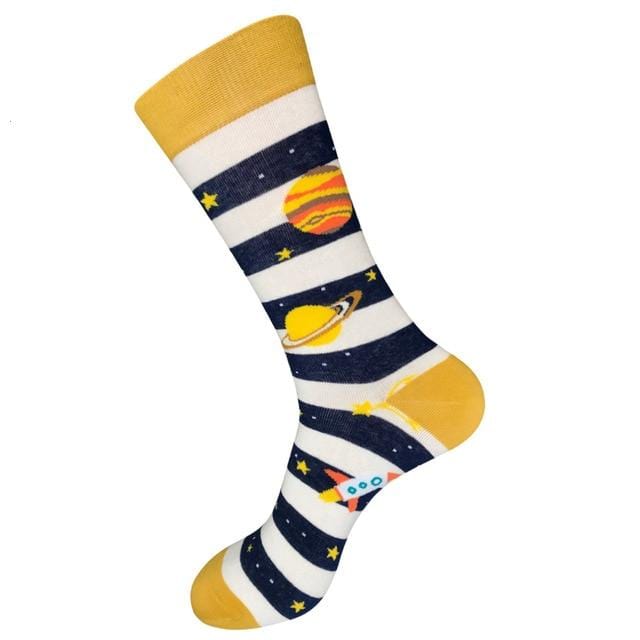 PEONFLY 80% Cotton Men's Socks Harajuku Colorful Cartoon Funny Kawaii Flamingo Space Lemon Happy Socks For Christmas Gift