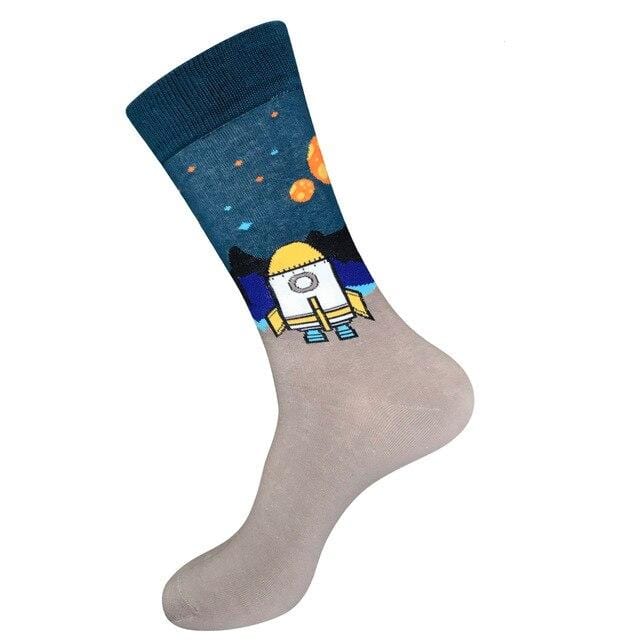 PEONFLY 80% Cotton Men's Socks Harajuku Colorful Cartoon Funny Kawaii Flamingo Space Lemon Happy Socks For Christmas Gift