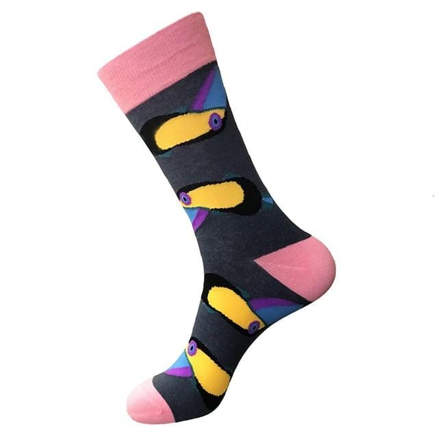 PEONFLY 80% Cotton Men's Socks Harajuku Colorful Cartoon Funny Kawaii Flamingo Space Lemon Happy Socks For Christmas Gift