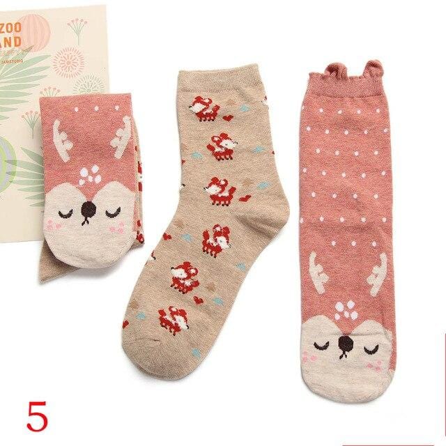 2 paires de chaussettes mignonnes pour femmes, boîte cadeau de noël, en coton, imprimé de dessin animé, mode créative, chaussettes courtes joyeuses pour filles, printemps-automne 2020