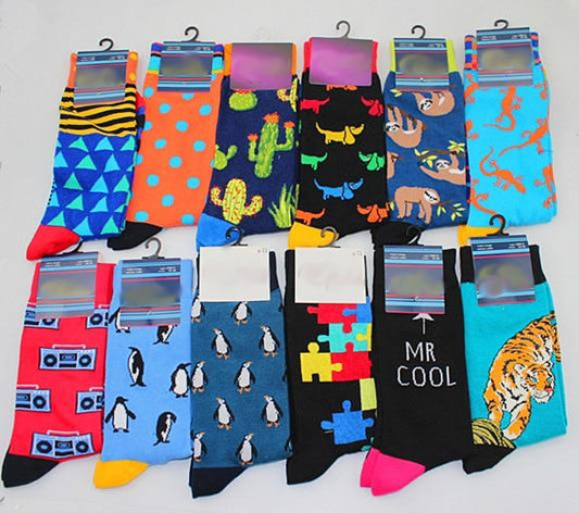 New Men's sock Brand Cactus Panda Monkey Pattern Hip hop Cool Socks for Men Winter Thick Long Skate Funny Socks Colorful EUR40-47