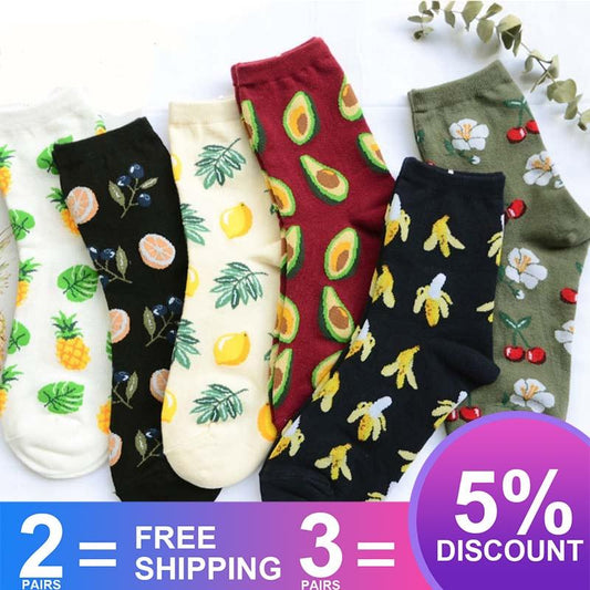 Neue Damensocken Korea Fresh Fruit Socken Zitrone Avocado Ananas Kirsche Heidelbeere Orange Haselnuss Banane Stil Socken S-8