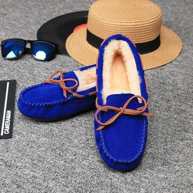 2020 Shoes Women Winter Warm 100% Genuine Leather Flat Shoes Casual Loafers Slip on Women's Flats Plush Shoes Moccasins Lady