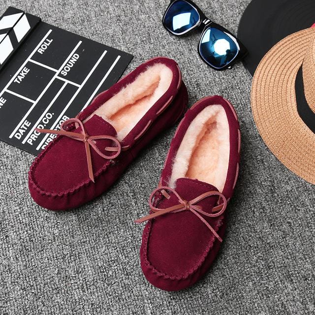 2020 chaussures femmes hiver chaud 100% chaussures plates en cuir véritable mocassins décontractés sans lacet femmes chaussures plates en peluche mocassins dame