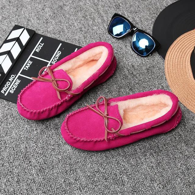 2020 chaussures femmes hiver chaud 100% chaussures plates en cuir véritable mocassins décontractés sans lacet femmes chaussures plates en peluche mocassins dame