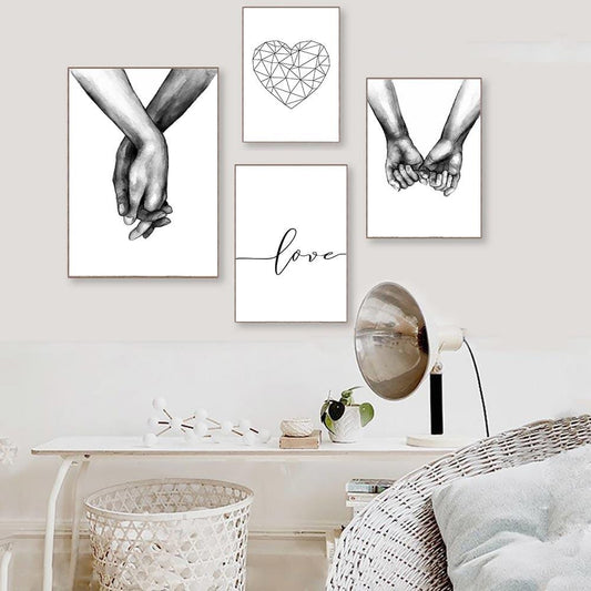 Love Poster Couple Holding Hands Painting Black And White Wall Art Canvas Minimalist Print Nordic Wall Pictures For Living Room