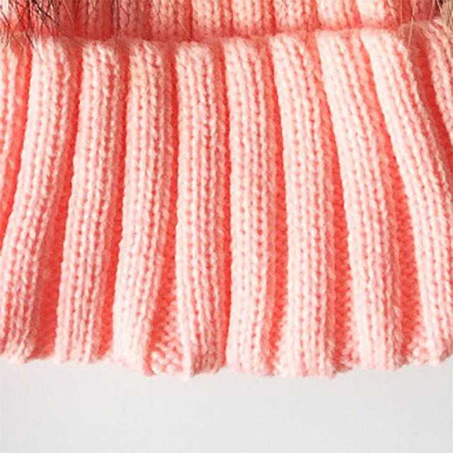 Hiver bébé tricot bonnet chapeau Crochet Double naturel raton laveur pompon chapeau filles/garçons casquette douce vraie fourrure enfant casquettes mode enfants chaud