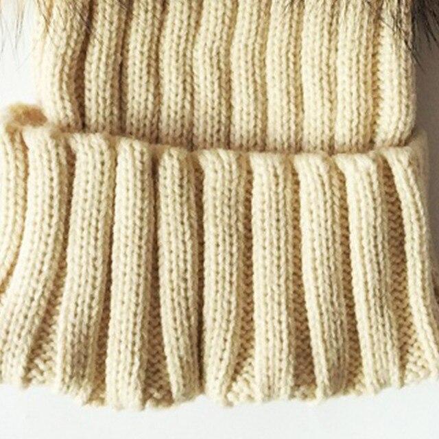 Hiver bébé tricot bonnet chapeau Crochet Double naturel raton laveur pompon chapeau filles/garçons casquette douce vraie fourrure enfant casquettes mode enfants chaud