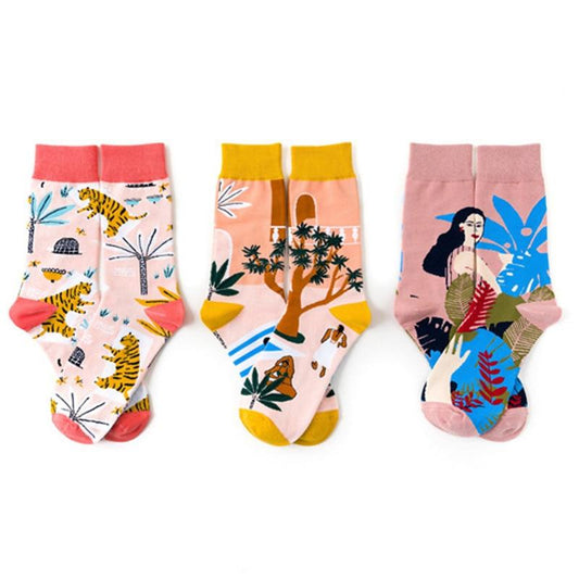 Chaussettes Hip-hop en coton pour femmes, automne, motif de dessin animé imprimé, Tube central, respirantes, personnalité, chaussettes de rue, Slim pour adultes