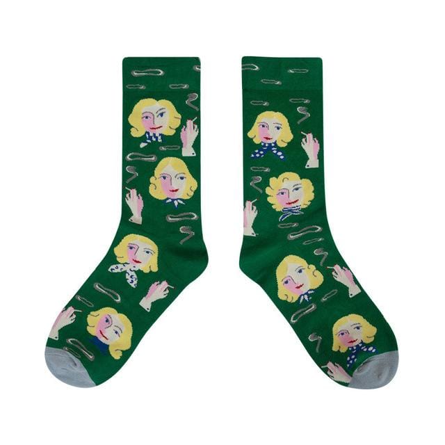 New Women Socks Funny Cute Cartoon Happy Japanese Harajuku skateboard Socks Creative Colored Cotton Couple Socks Mid Tube Socks