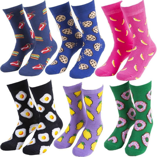 Funny Cute Cartoon socks Fruits Banana Avocado Lemon Egg Cookie Donuts fries Food colorful novelty skateboard Socks