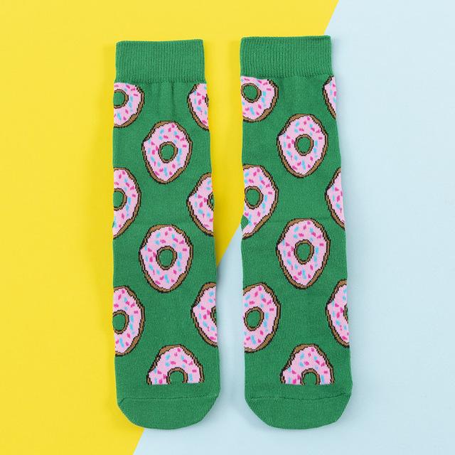 Funny Cute Cartoon socks Fruits Banana Avocado Lemon Egg Cookie Donuts fries Food colorful novelty skateboard Socks