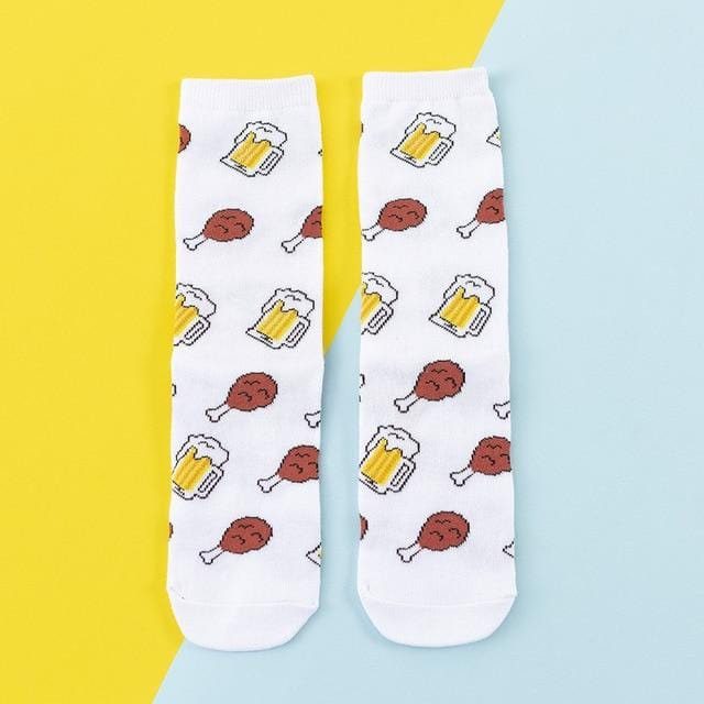 Funny Cute Cartoon socks Fruits Banana Avocado Lemon Egg Cookie Donuts fries Food colorful novelty skateboard Socks