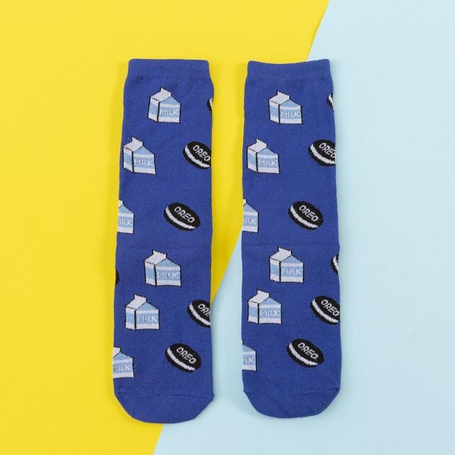 Funny Cute Cartoon socks Fruits Banana Avocado Lemon Egg Cookie Donuts fries Food colorful novelty skateboard Socks