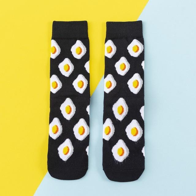 Funny Cute Cartoon socks Fruits Banana Avocado Lemon Egg Cookie Donuts fries Food colorful novelty skateboard Socks