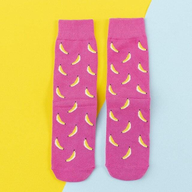 Funny Cute Cartoon socks Fruits Banana Avocado Lemon Egg Cookie Donuts fries Food colorful novelty skateboard Socks